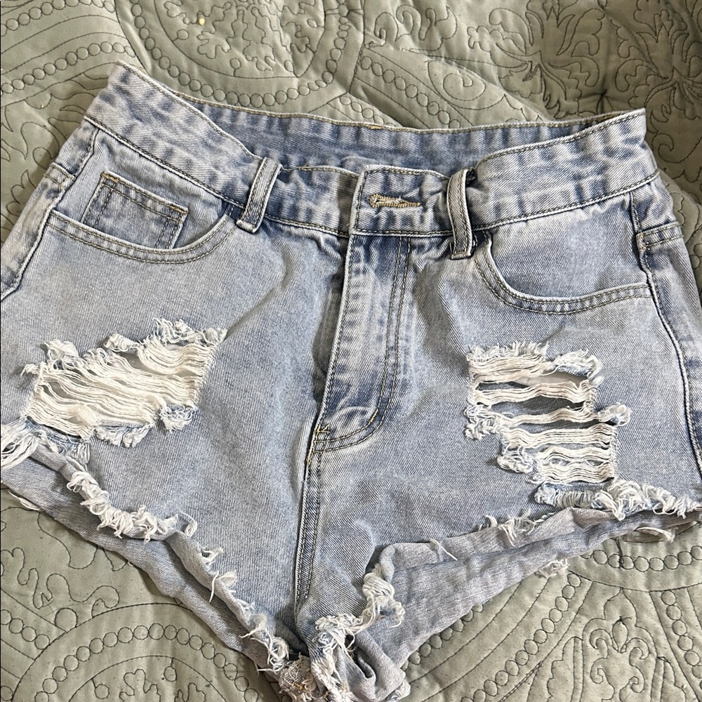 SHEIN Light Blue Ripped Jean Shorts